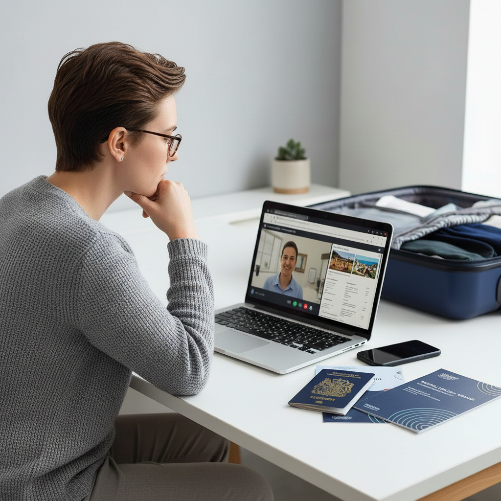 Travelling for Dental Treatment, a patient diligently plans their international care journey, reviewing consultations and travel.