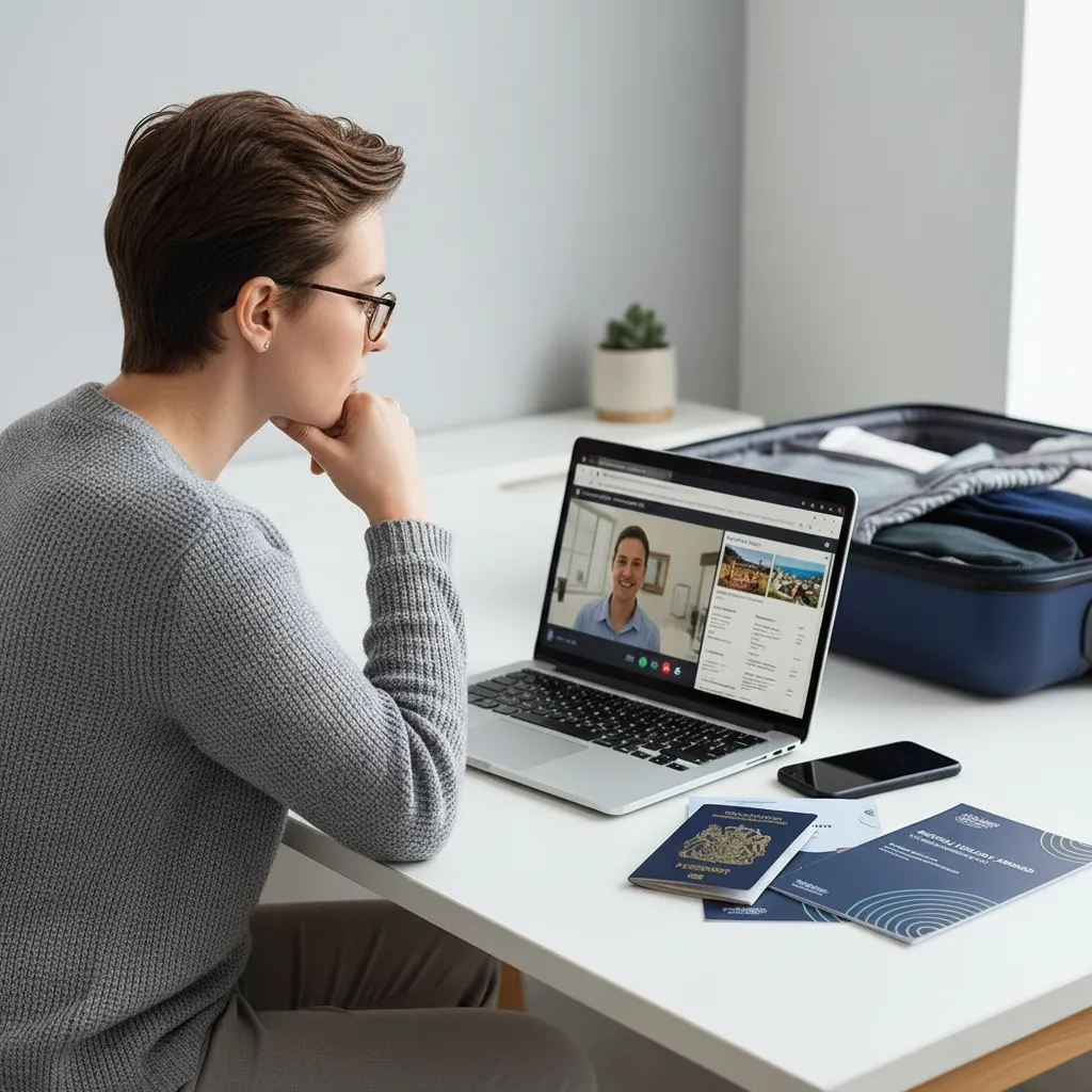 Patient reviewing consultation notes and travel plans