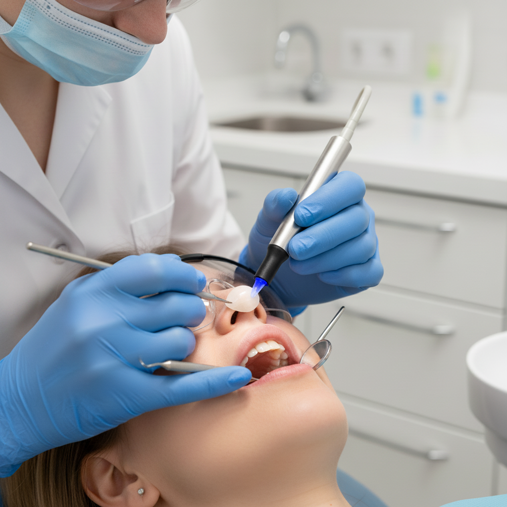 Hollywood Smile: Dental professionals meticulously sculpt and place veneers and crowns for a dazzling aesthetic.