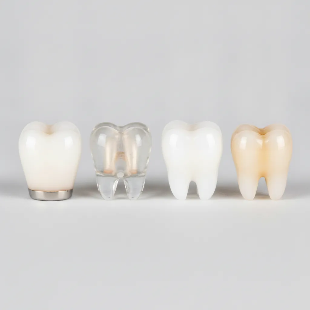 Samples of different dental crown materials