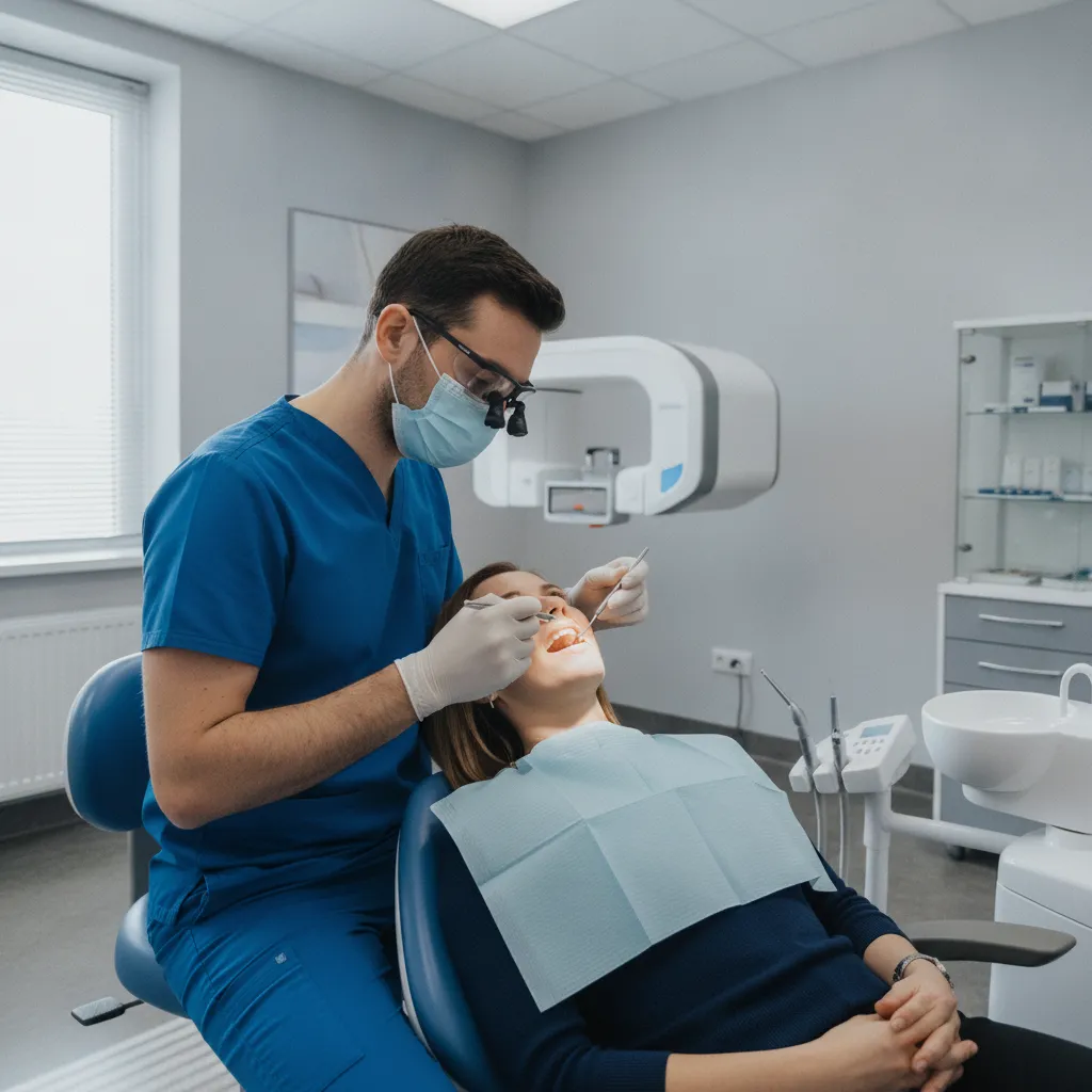 Implant consultation with X-rays on screen