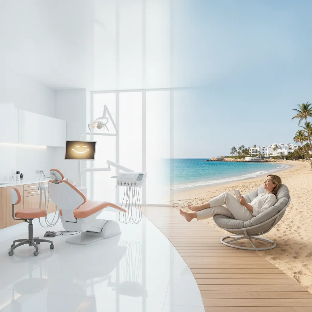 Patient resting at a hotel between dental appointments abroad