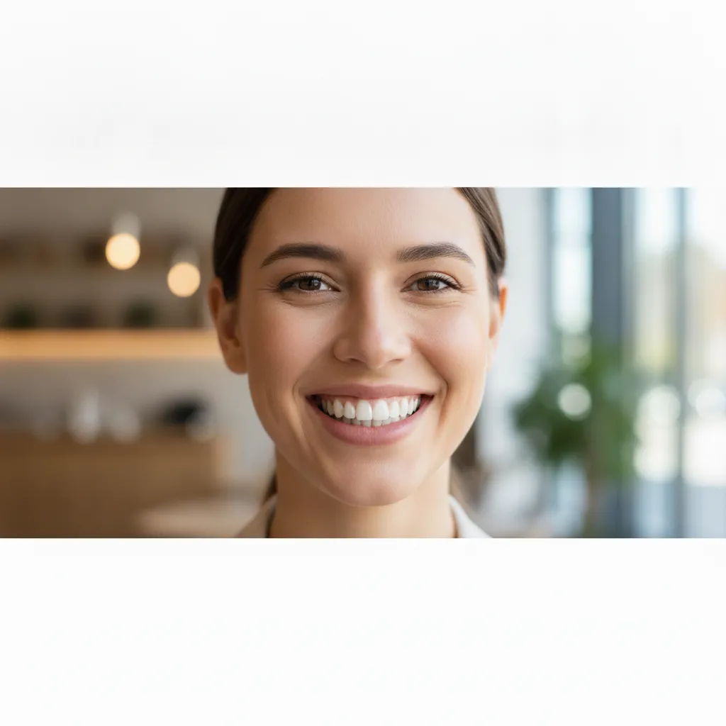 Patient smiling after dental implant treatment, shown alongside the replacement teeth